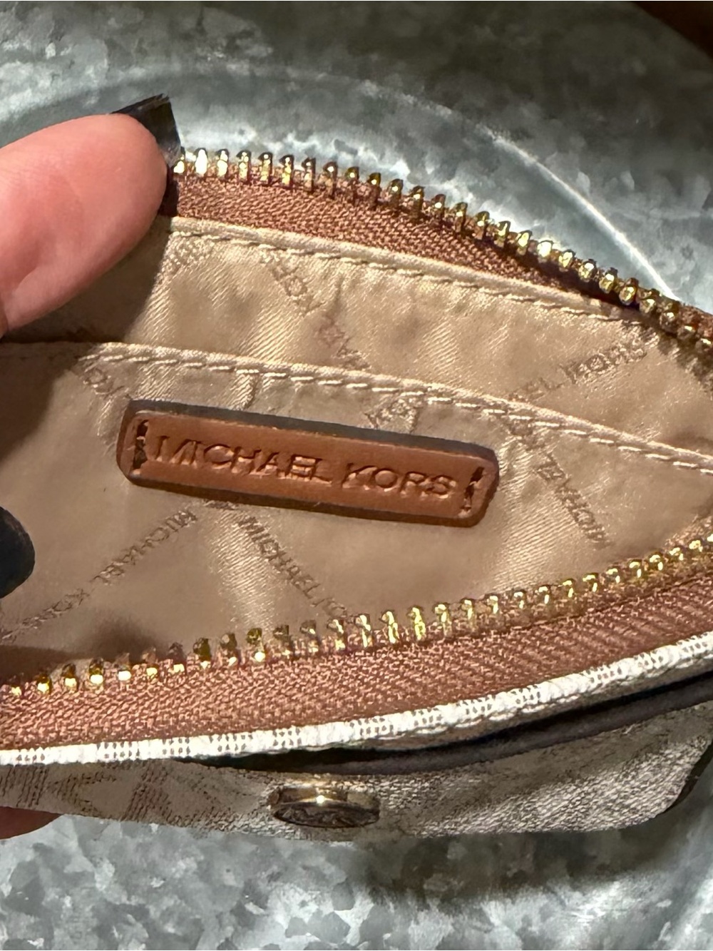 Michael Kors Beige Logo Wristlet with Gold Chain - Picture 7 of 9